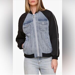 Avec Les Filles Denim and Black Bomber Oversized Jacket XS